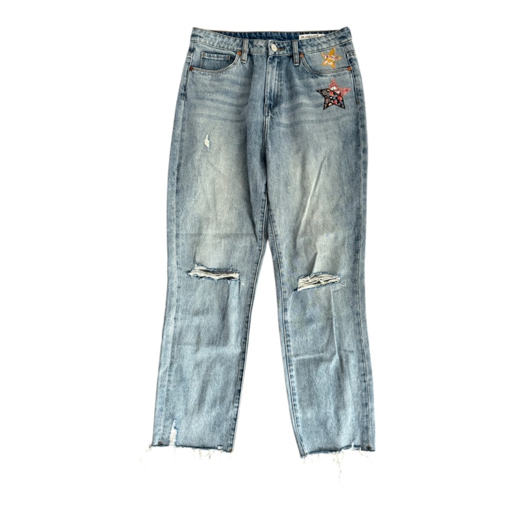 Blank NYC High Rise Madison Crop Blue Jeans Star Embellish Embroidery Size 6/28